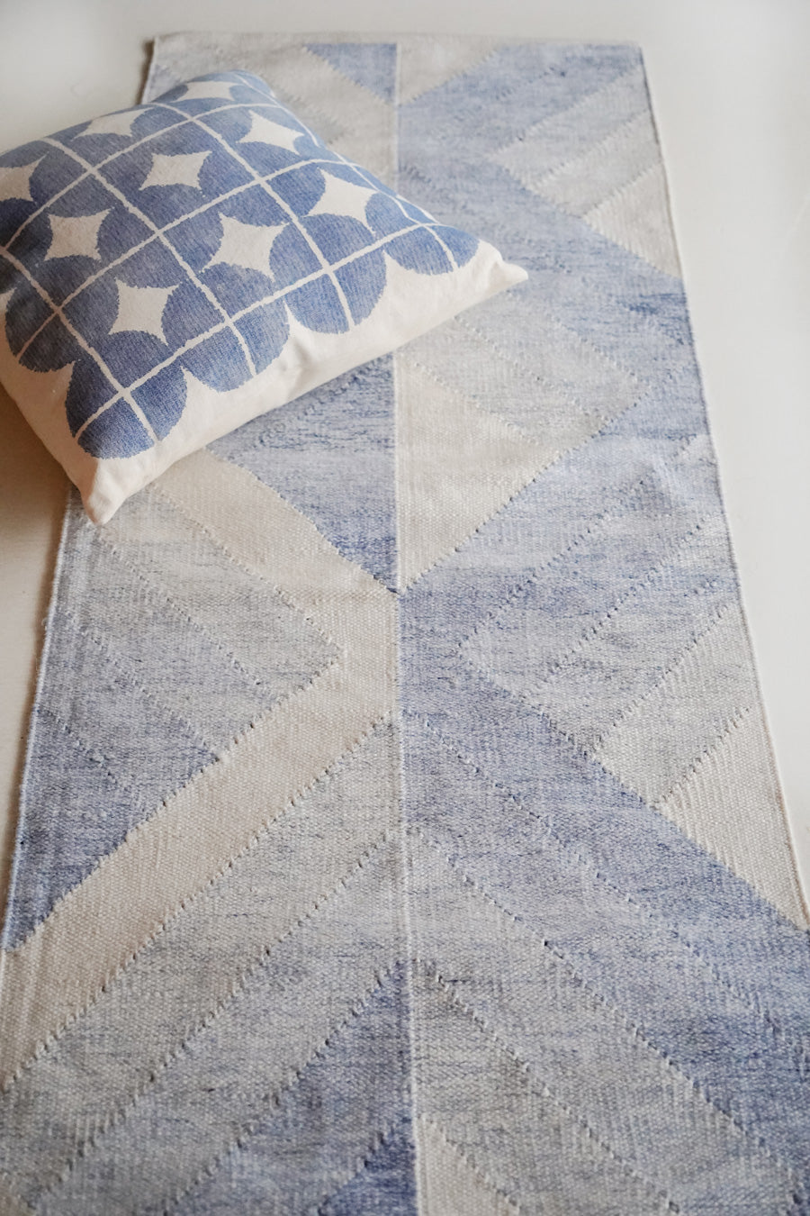 Load image into Gallery viewer, Geometric Blue Recycled PET Runner Rug