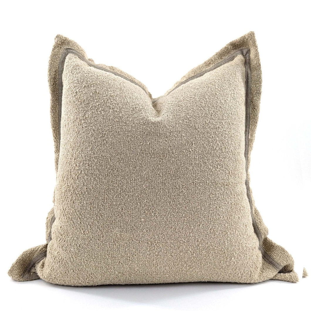 Cushions Velvet Boucle Cushion Cover - Beige Square - With linen trim