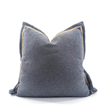 Load image into Gallery viewer, Cushions Velvet Boucle Cushion Cover - Indigo Square - With linen trim