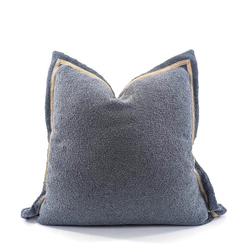 Cushions Velvet Boucle Cushion Cover - Indigo Square - With linen trim