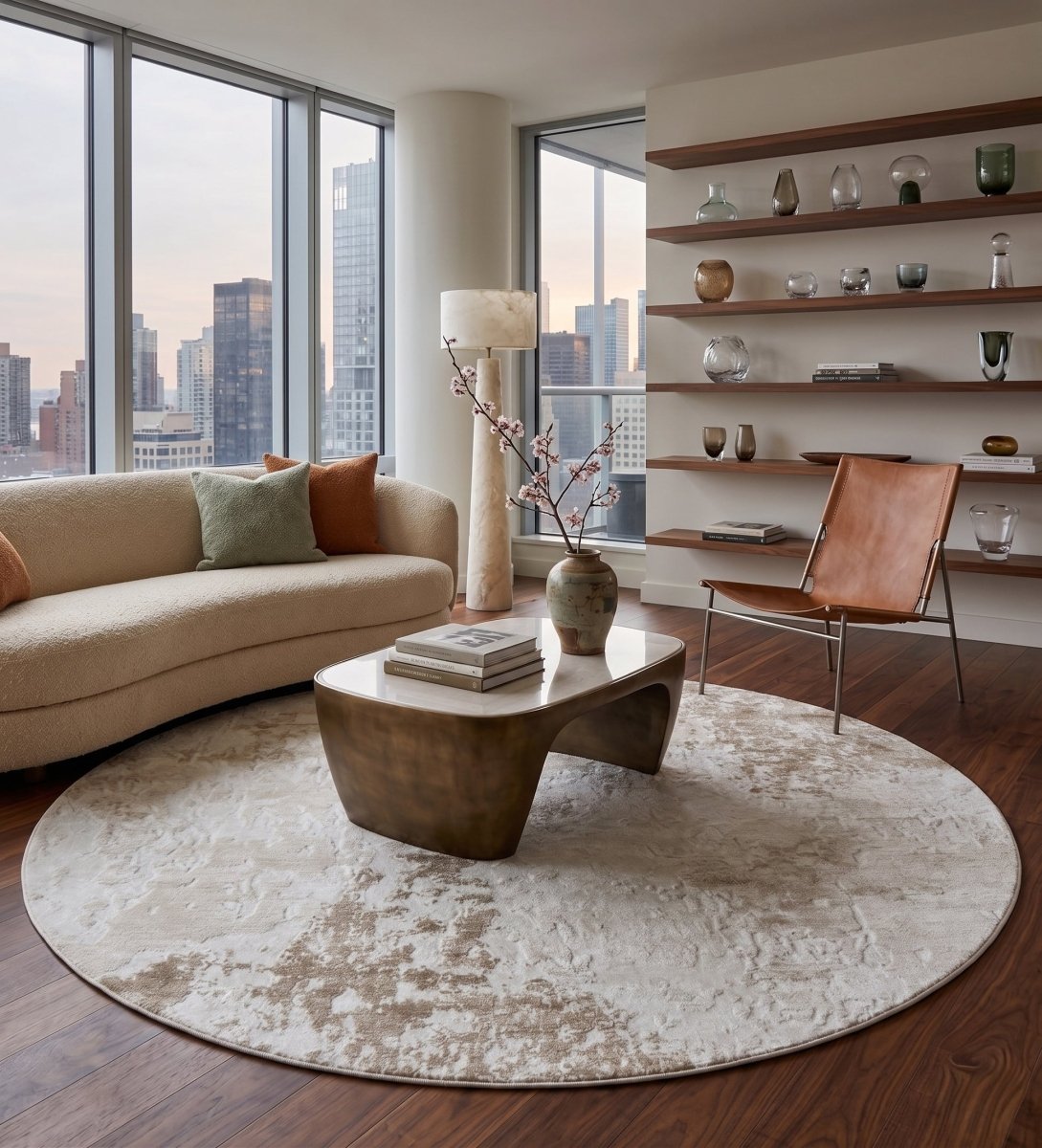 将图片加载到图库查看器，Rugs Abstract Mayfair Cream Round Rug - 200 cm round