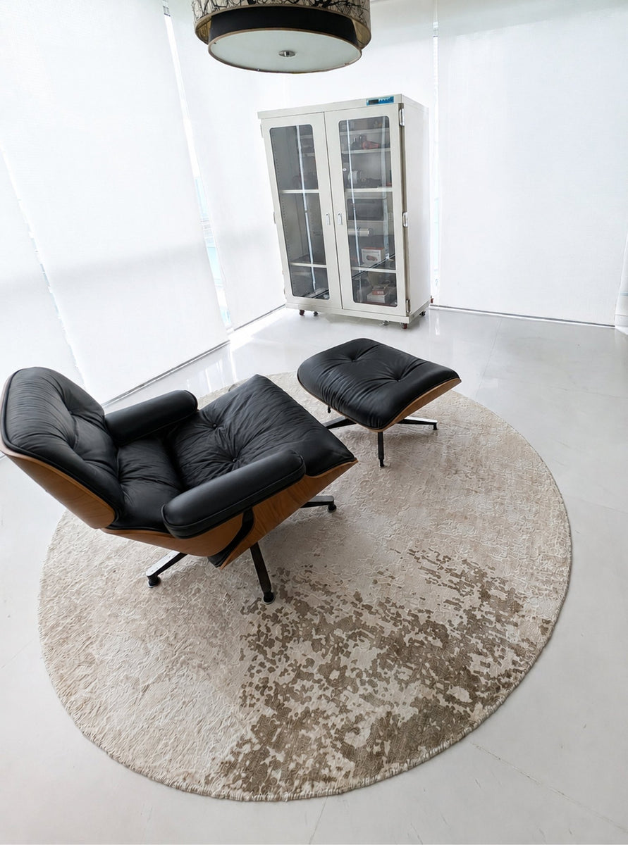 Mayfair Abstract Cream Round Rug | Luxury Handmade Carpets Designer