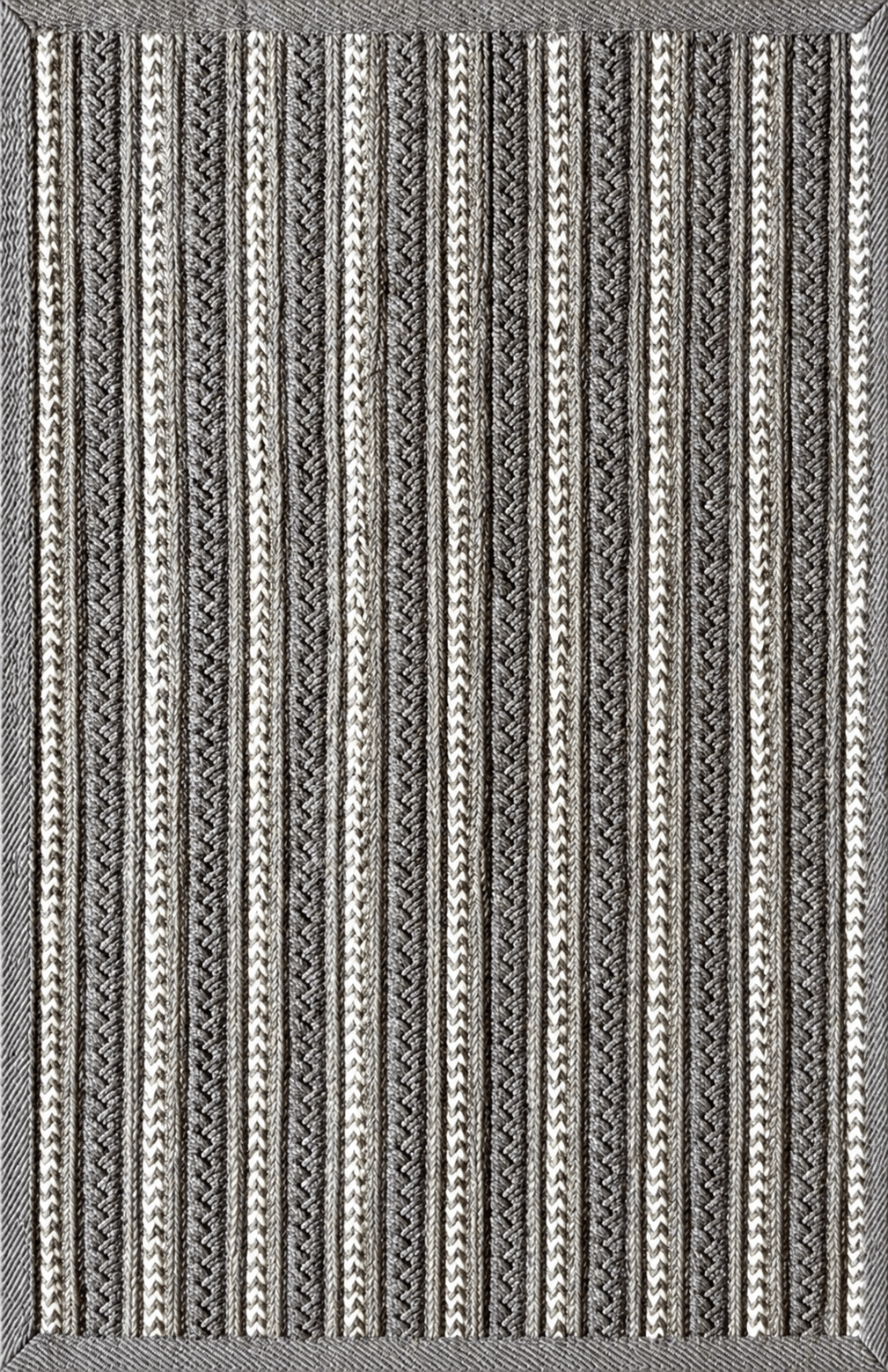 画像をギャラリービューアに読み込む, Rugs Cabana Braided Stripe Indoor &amp; Outdoor Washable Rug - Grey + White