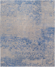 Cargar imagen en el visor de la galería, Alfombra de seda anudada a mano azul y gris con follaje abstracto