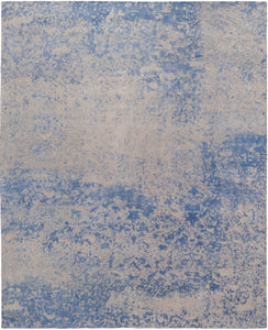 Abstract Foliage Blue and Gray Handknotted Silk Rug