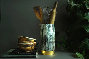 Vases African Vase with Brass Detail - Black -
