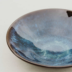 Glossy Aquamarine Bowl with Ridges -