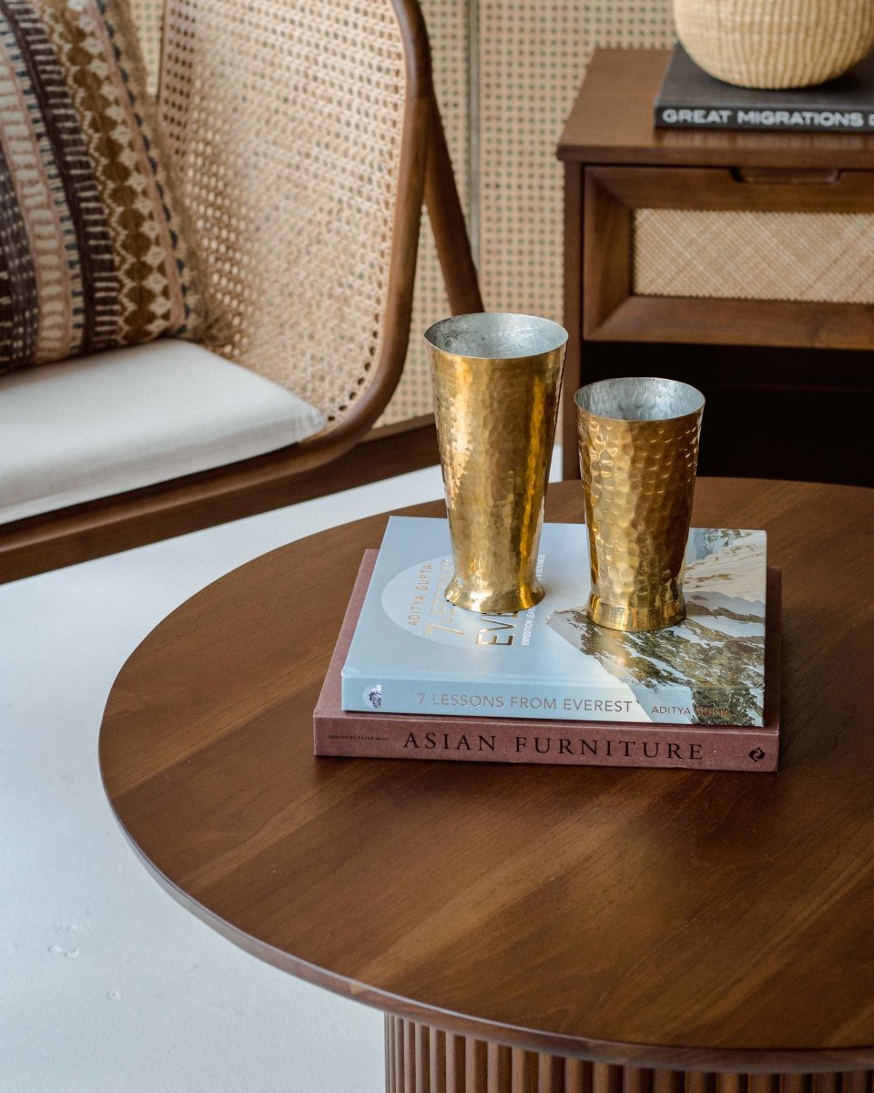 Tabletop Decor Hammered Brass Tall Glass -