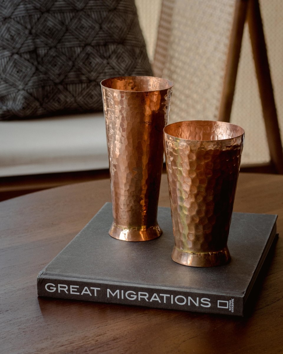 Load image into Gallery viewer, Tabletop Decor Hammered Copper Tall Glass -