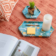 Tabletop Decor Hexagon Tray Blue Mustard -