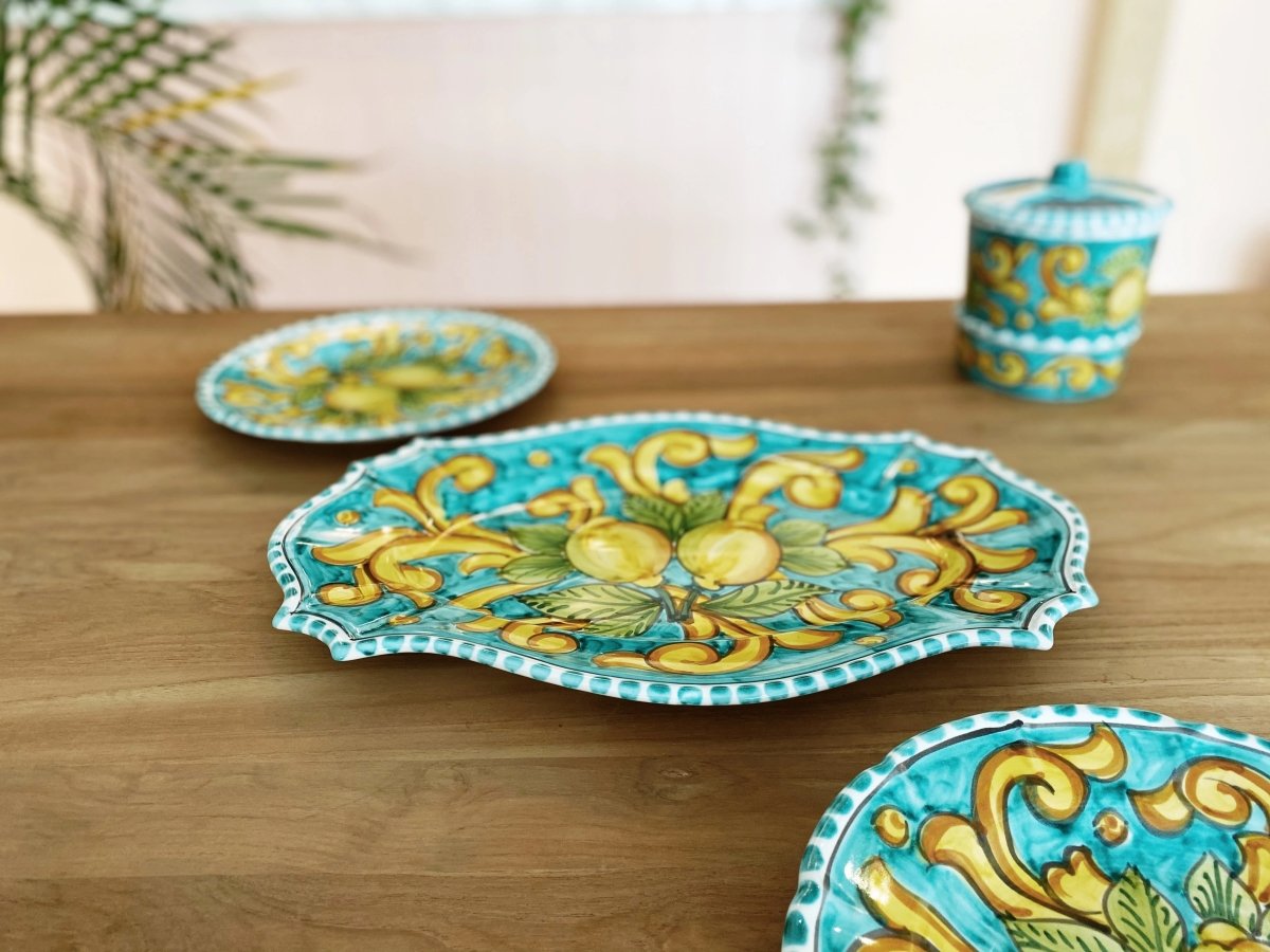 Load image into Gallery viewer, Dinnerware Lemon Ceramic Platter - Turquoise - Large