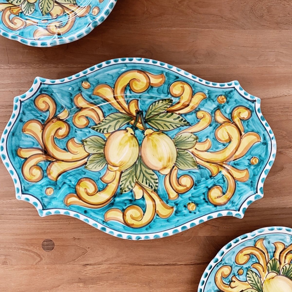 将图片加载到图库查看器，Dinnerware Lemon Ceramic Platter - Turquoise - Large