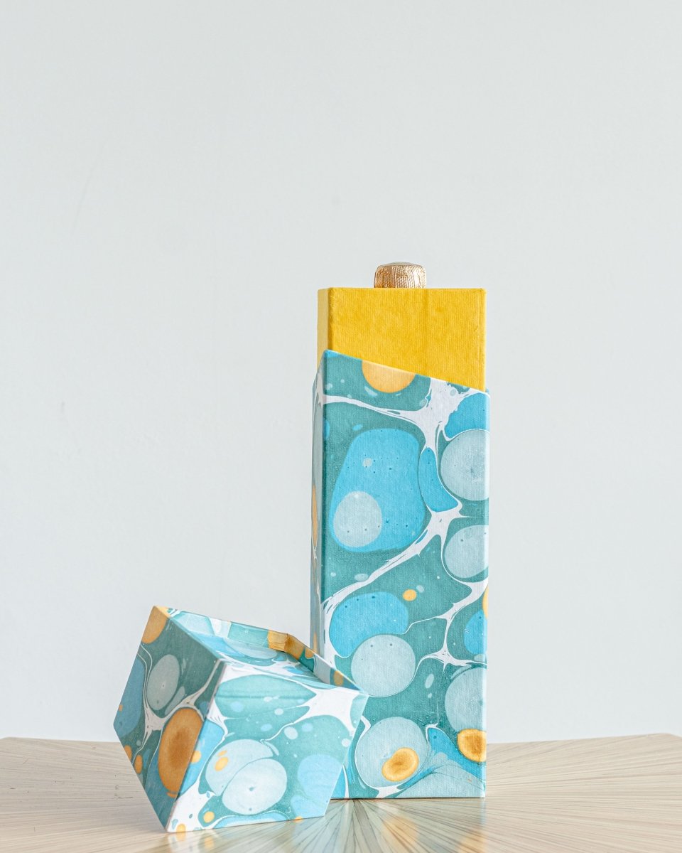 Tabletop Decor Rectangular Wine Box Blue Mustard -