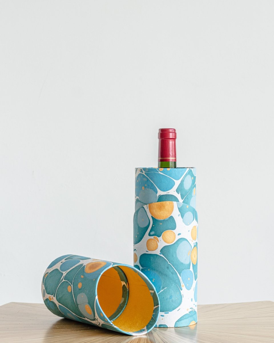 Tabletop Decor Round Wine Box Blue Mustard -