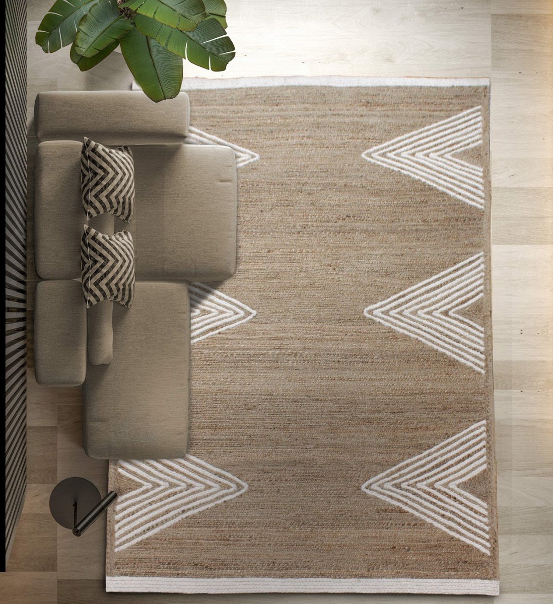 Triangles White Jute and Wool Geometric Rug | Living DNA SG