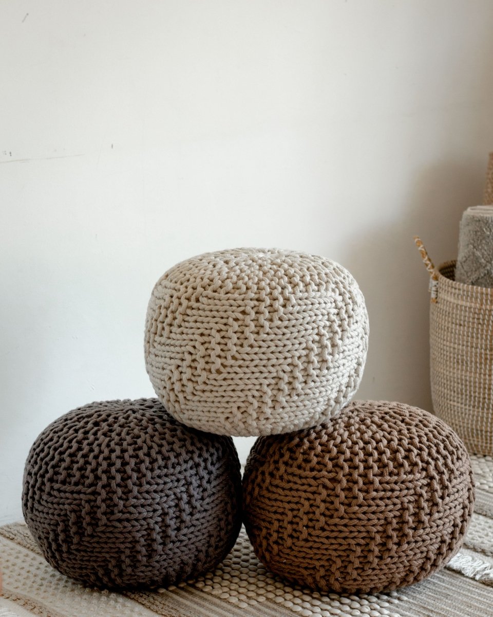 Load image into Gallery viewer, Stools &amp; Poufs Knit Brown Outdoor Pouf -